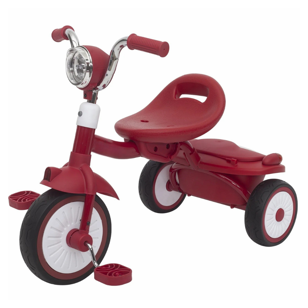 Driewieler voor Peuters – Kinderfiets Opvouwbaar met PU Wielen – Verstelbaar Zadel – Met Voorlamp & Opbergmand – 1 tot 3 Jaar – Rood