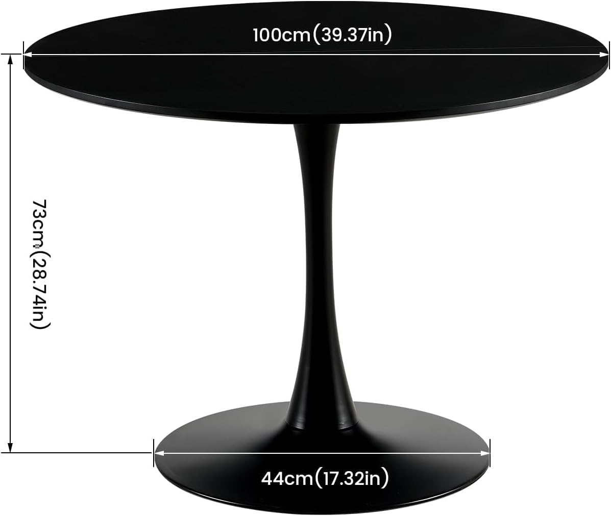 Scandinavian Modern Round Dining Table, Desk, Bar Table, Suitable for Kitchen, Dining Room, Living Room and Office, for 2-4 People, Diameter 100 cm, Black - QUORE
