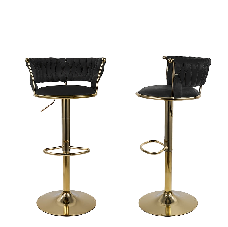 Barstoel Set 2 – Barkrukken – Barstoelen – Keukenstoelen – Verstelbare Krukken – Zwart Dutch Velvet – Verstelbare Hoogte – 360° Draaibaar Met Gouden Metalen Poten