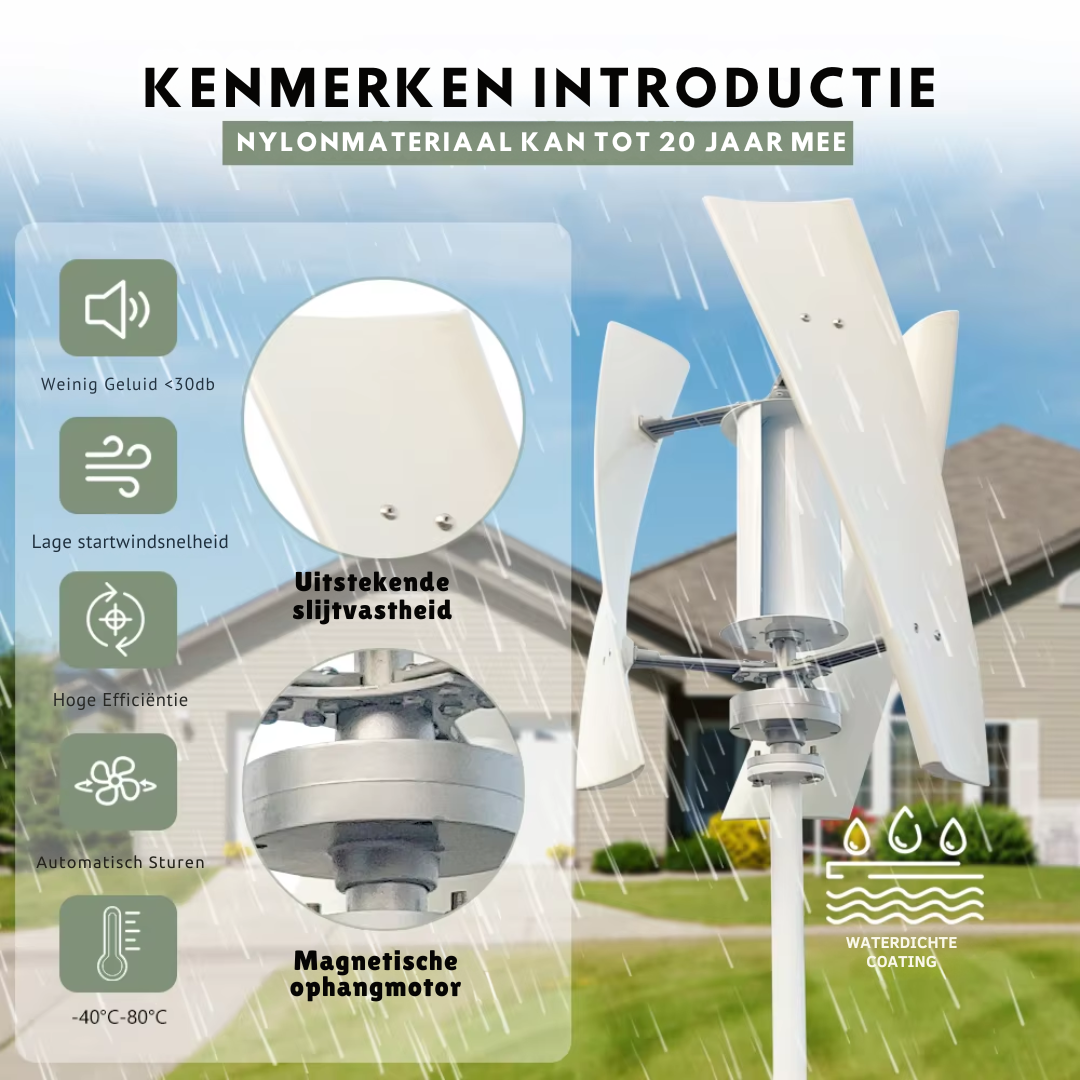 Windturbine - Windmolengenerator - Windenergie - Windturbine - 2000W - 24V - 3 bladen - met MPPT regelaar - Wit - QUORE