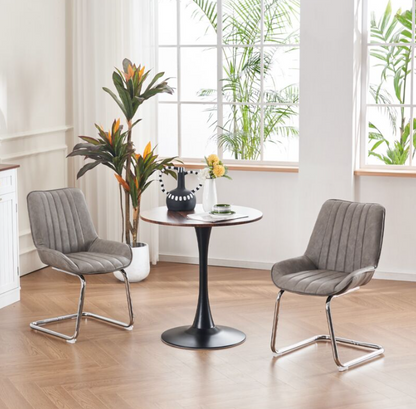 Eetkamerstoel – Keukenstoel – Woonkamerstoel – Stoel Met Armleuning – Kunstleren Stoel Grijs – Set Van 2 – Stevig Metalen Frame – Comfortabele Foam Vulling