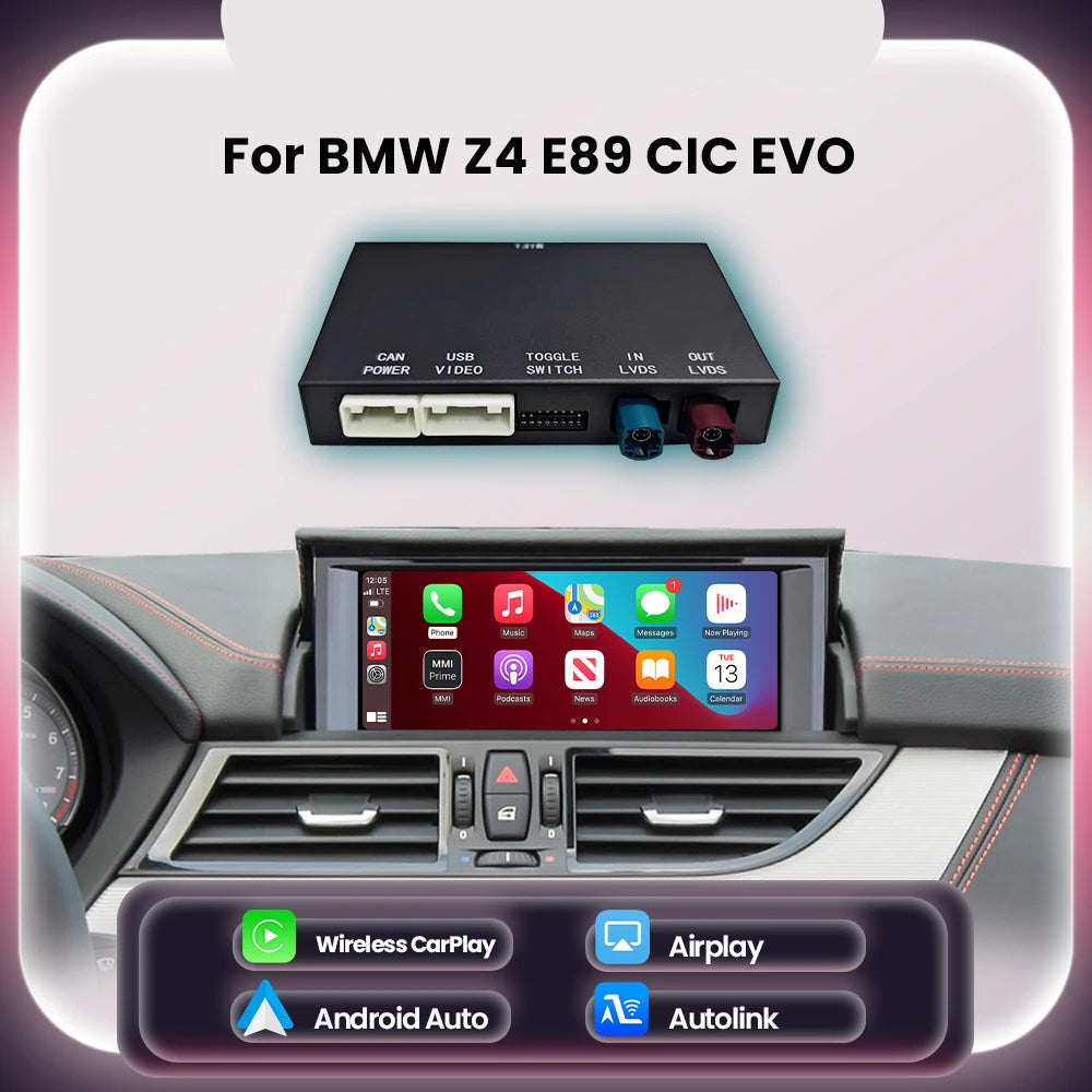 Draadloze CarPlay Module – Android Auto Adapter – Bluetooth Interface – AirPlay Connector – Mirror Link Module – Voor BMW Z4 E89 CIC EVO – Plug & Play Installatie – Automatische Smartphone Verbinding