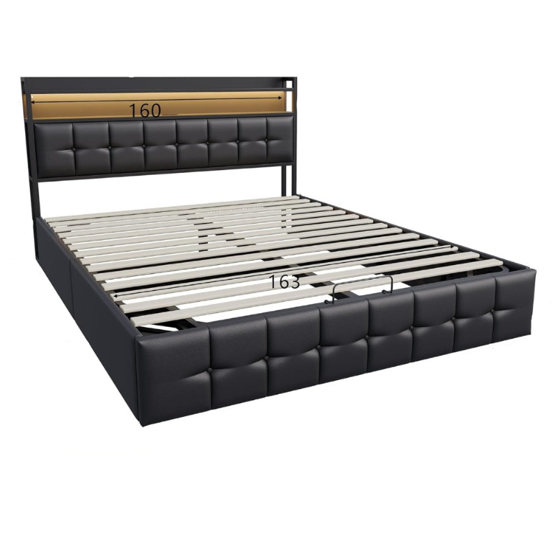 Bedkast – Bedframe – Nachtkastje – Opbergkast – Tweepersoonsbed – 160x200 cm – Met LED-verlichting – Hydraulische Opbergruimte