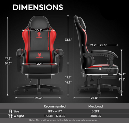 Ergonomische Gamingstoel – Zwarte Gamingstoel – Bureaustoel – Recliner Stoel – Gaming Chair Met Voetensteun – 136 kg Draagvermogen – Verstelbare Rugleuning & Hoogte