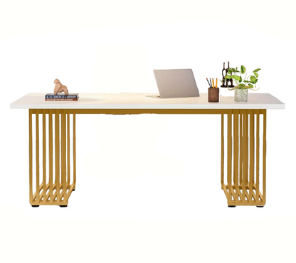 Eettafel – Keukentafel – Uitbreidbare Tafel – Woonkamertafel – Dinerbank – Modern Wit Goud – Uitschuifbaar 180 cm – Hardhout Metalen Poot Stabiel