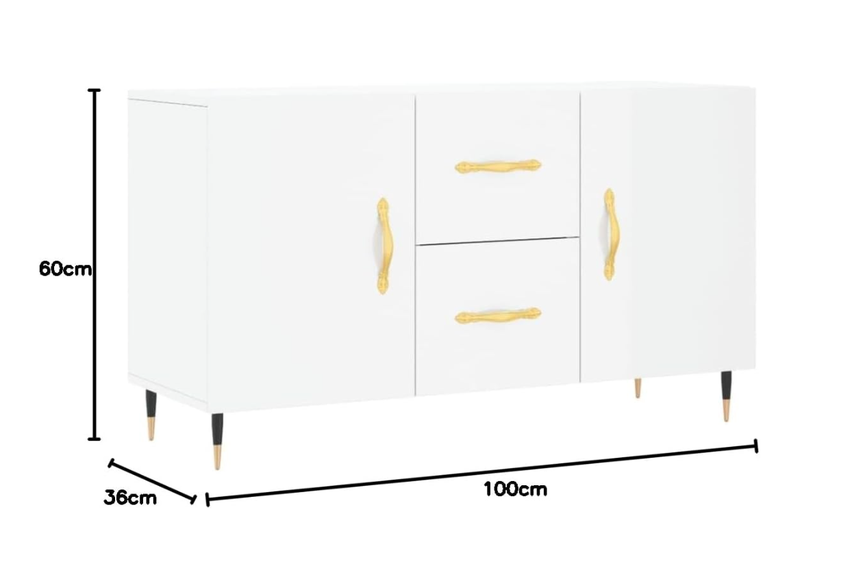 Classic Sideboard – Wit Dressoir – Opbergkast – Kastje – Buffetkast – 100x36x60 cm – Engineered Wood Met Plastic Achterkant