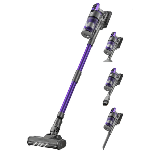 Draadloze Steelstofzuiger – Snoerloze Stofzuiger – Steelstofzuiger – Handstofzuiger – Zakloze Stofzuiger – Krachtige 73 kPa Zuigkracht – 60 Minuten Accuduur – Paars