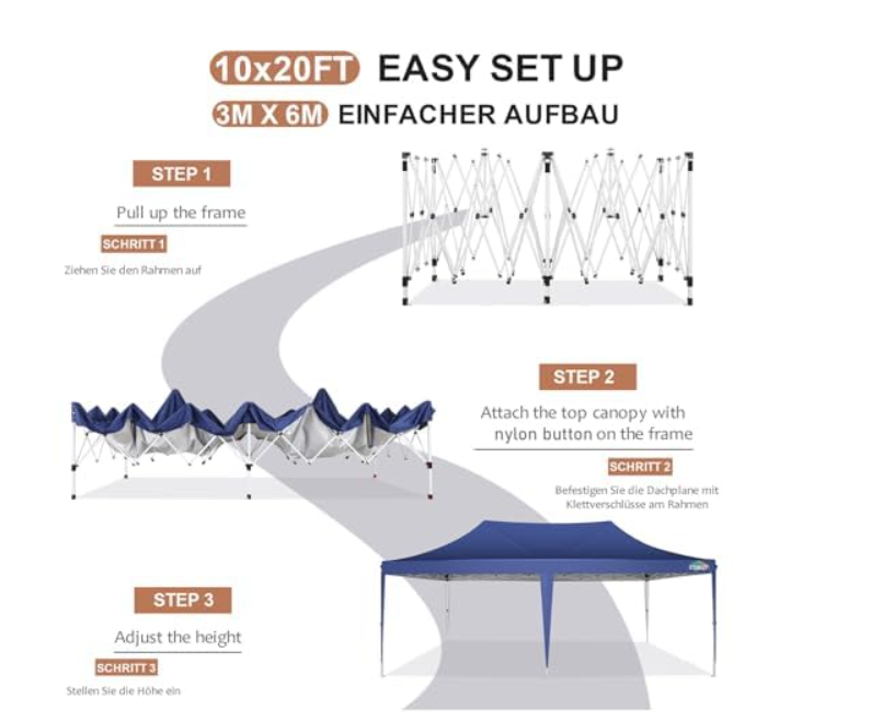 Partytent – Paviljoen – Easy Up Tent – Tuintent – Feesttent – 3x6 m – Waterdicht – 6 Zijwanden – UV-Bescherming 50+ – Opvouwbaar – Stevige Constructie
