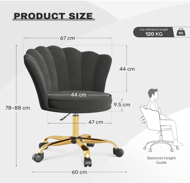 Luxe Velvet Bureaustoel – Bureau Stoel – Werkstoel – Draaistoel – Kaptafelstoel – 360° Draaibaar – Memory Foam Zitting – Gouden 5-Poot Onderstel – Verstelbare Hoogte – Belastbaar Tot 120 kg – Wit/Beige