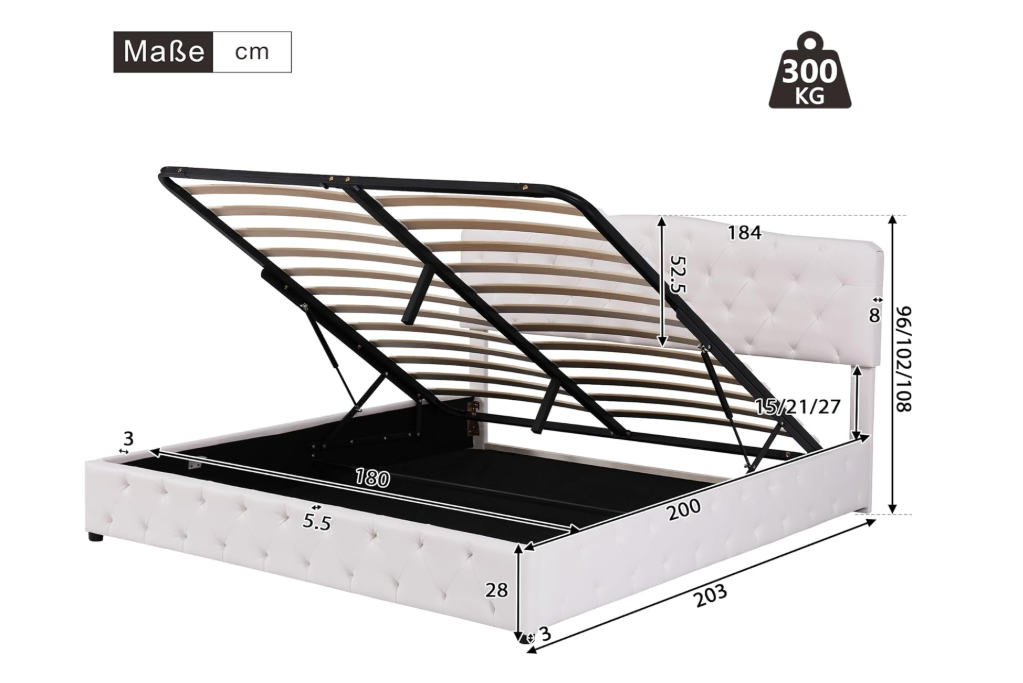 Tweepersoonsbed – Bed met Opbergruimte – Boxspring – Bedframe – Slaapbank – Matras Inclusief – Gestoffeerd Grijs – 140x200 cm – Lattenbodem van Hout
