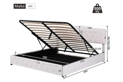 Tweepersoonsbed – Bed met Opbergruimte – Boxspring – Bedframe – Slaapbank – Matras Inclusief – Gestoffeerd Grijs – 140x200 cm – Lattenbodem van Hout