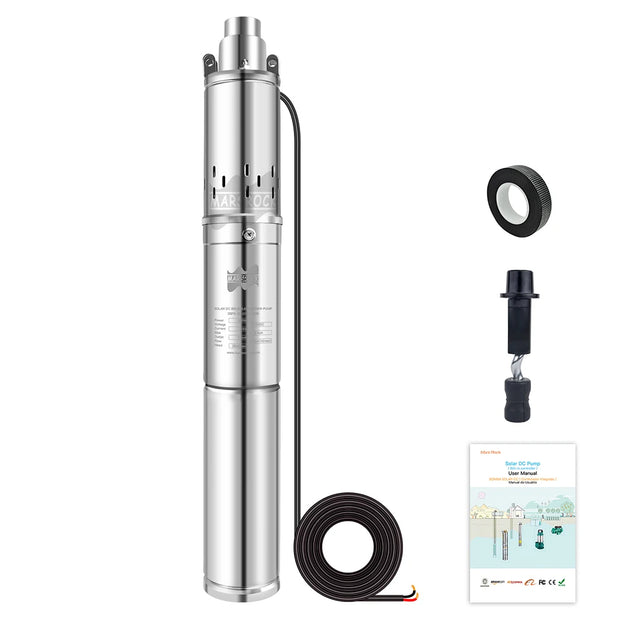 Mars Rock - Water Pump - Deep Well Submersible Pump - Solar DC Deep Well Pump - 400W - Stainless Steel - Silver