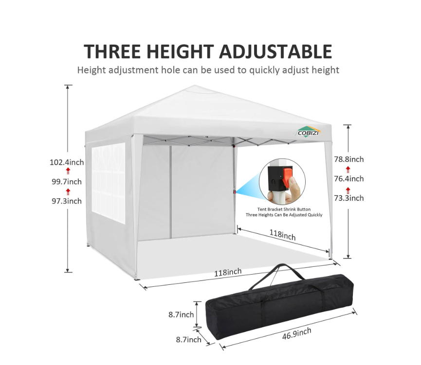 Partytent – Pop-up Tent – Feesttent – Tuintent – Paviljoen – 3,05x3,05 m – Waterdicht – Verstelbare Hoogte – Met Afneembare Zijwanden