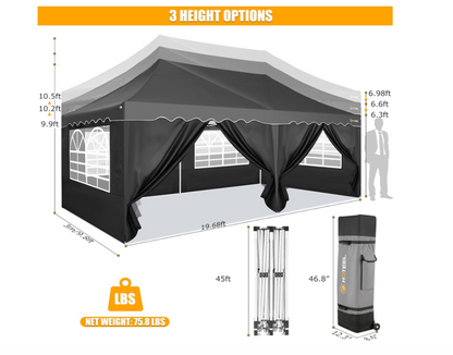 Pop Up Gazebo – Vouwtent – Partytent – Markt Tent – Tuinpaviljoen – Grijs – 3x6 Meter – 420D Oxford Met UPF50+ UV-Bescherming
