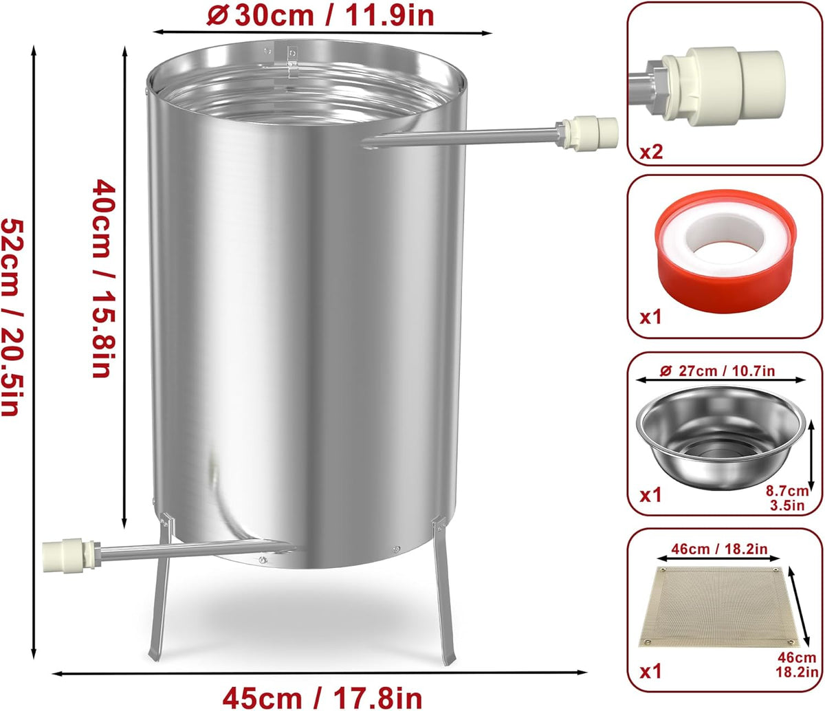 Zwembadverwarming – Pool Heater – Buitenverwarming – Vuurkorf – Houtverwarmer – Roestvrij Staal – 28 Liter – 2-in-1 Ø32/38 mm Aansluiting – Energiebesparend Met Hout Stoken – Veilig Met Asopvangbak