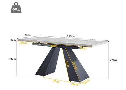 Uitschuifbare Eettafel – Uitklapbare Tafel – Verstelbare Eettafel – Inklapbare Keukentafel – Ruimtebesparende Tafel – Zwart-Grijs MDF – Flexibel Uitschuifsysteem 99-159 cm – Stevige Koolstofstaal Poten
