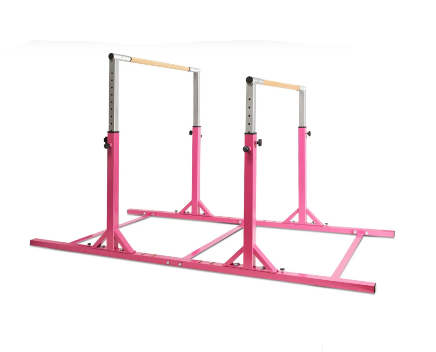 Gymnastiek Parallel Bars – Dubbele Stang – Trainingsrek – Turnrek – Kinder Gymnastiekrek – Verstelbare Breedte & 11 Hoogtes – 220 LBS Draagvermogen – Roze