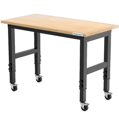 Werkbank – Werktafel – Werkstation – Inklapbare Tafel – Mobil Werkbank – Verstelbare Hoogte 85-105 cm – Rubberhout Met Massief Hardhouten Werkblad