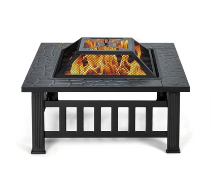 Vuurschaal – Vuurkorf – Tuinhaard – Sfeerhaard – Terrasverwarmer – Staal – 81x81x50 cm – 3-in-1 Multifunctioneel Met Grillrooster & Vonkenscherm