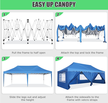 Partytent – Feesttent – Tuintent – Paviljoen – Canopy – 3x6 Meter – Waterdicht Met 6 Zijwanden – Draagbare Tent Met Wieltjes