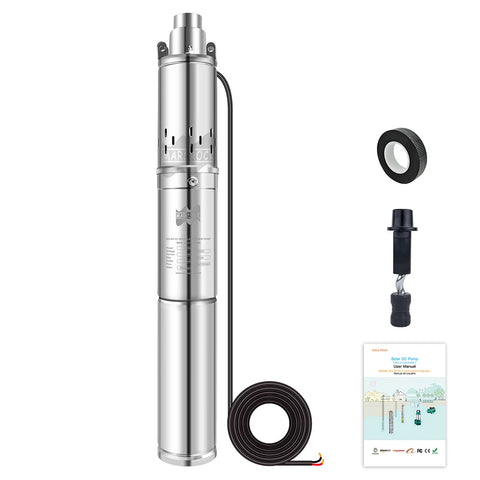 Mars Rock - Water Pump - Deep Well Submersible Pump - Solar DC Deep Well Pump - 750W - Stainless Steel - Silver
