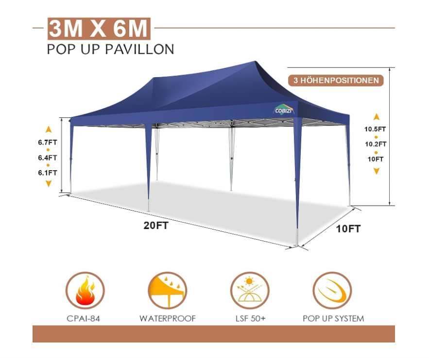 Pop-up Partytent – Pop-up Tent – Feesttent – Campingtent – Partytent Buiten – 3x6 Meter – Waterafstotend 420D Polyester – 4 Afneembare Zijwanden