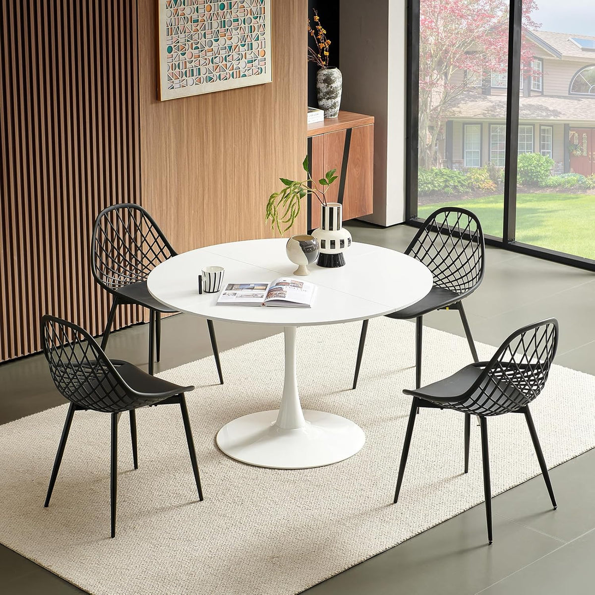 Modern Scandinavian Round Dining Table, Standing Table, Desk for Kitchen, Dining Room, Living Room and Office, for 4-6 People, Ø 120 cm, White - QUORE