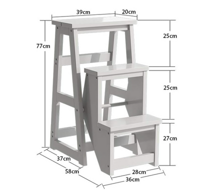 3-Traps Opvouwbare Kruk – Trapje – Kruk – Opbergrek – Ladder – Rubberhout – Antislip Treden – Compact Met Handvat