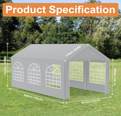 Feesttent – Partytent – Tuinpaviljoen – Evenemententent – Tuintent – Waterdicht – 3x6 Meter – Stevig Gegalvaniseerd Stalen Frame – Afneembare Zijpanelen