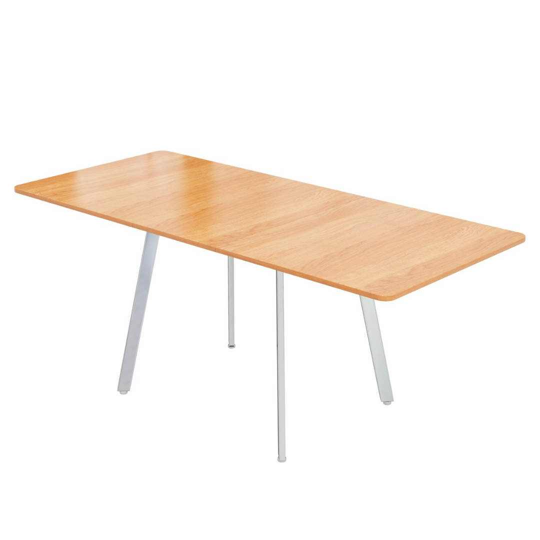 Uitschuifbare Eettafel - Naturel kleur - Zilver verchroomde poten - 140 cm x 80 cm - uitschuifbaar tot 180 cm - sterke legering steunen - geschikt voor 4-6 personen