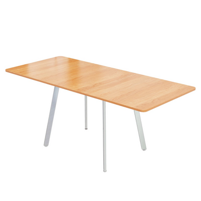 Uitschuifbare Eettafel - Naturel kleur - Zilver verchroomde poten - 140 cm x 80 cm - uitschuifbaar tot 180 cm - sterke legering steunen - geschikt voor 4-6 personen
