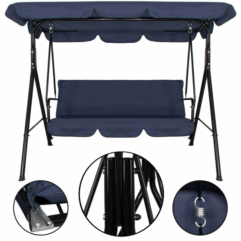 3-Persoons Schommel – Tuinschommel – Buitenschommel – Balkon Schommel – Relaxschommel – Verstelbaar Polyester Zonnescherm – Stevig Gepoedercoat Metalen Frame