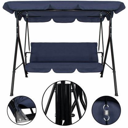 3-Persoons Schommel – Tuinschommel – Buitenschommel – Balkon Schommel – Relaxschommel – Verstelbaar Polyester Zonnescherm – Stevig Gepoedercoat Metalen Frame