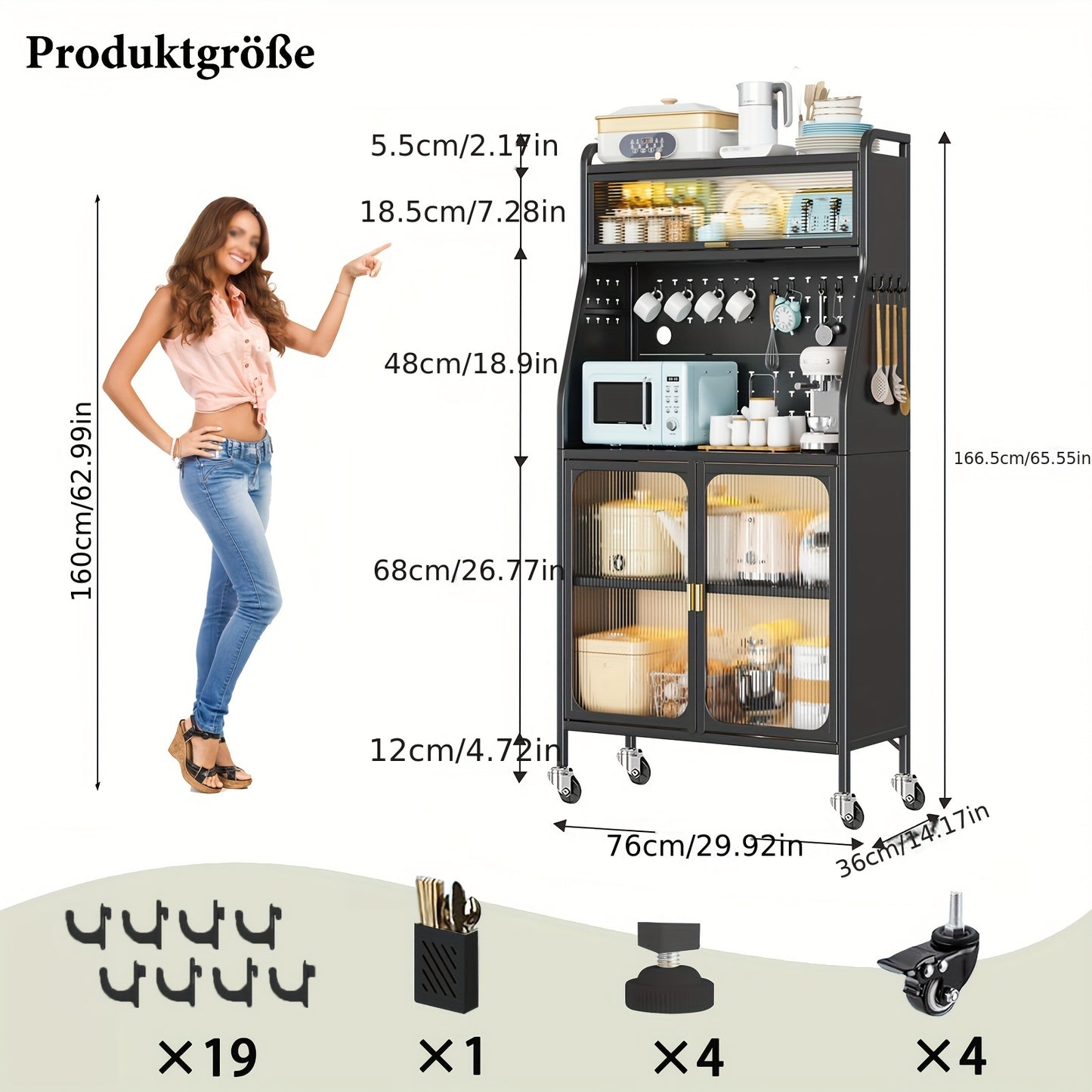 Keukenkast Op Wielen – Opbergrek Keuken – Woonkamerkast – Broodkast Wit – Dressoir Met Wieltjes – Geschikt Voor Eetkamer – Afmeting 94,8 x 49,2 x 41,2 cm – Stalen Constructie