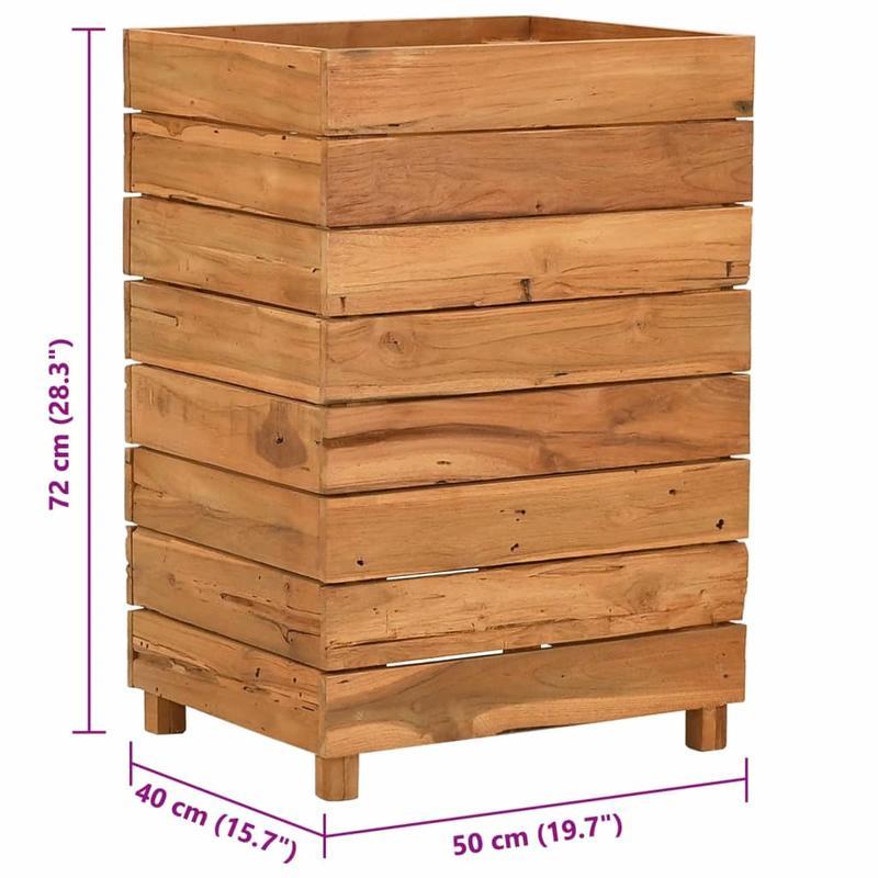 Bloemenrek – Plantenrek – Bloemenstandaard – Plantenbak – Plantenhouder – Marrone – Gerecycled Teakhout – Weerbestendig Stalen Frame – 50x40x72 cm