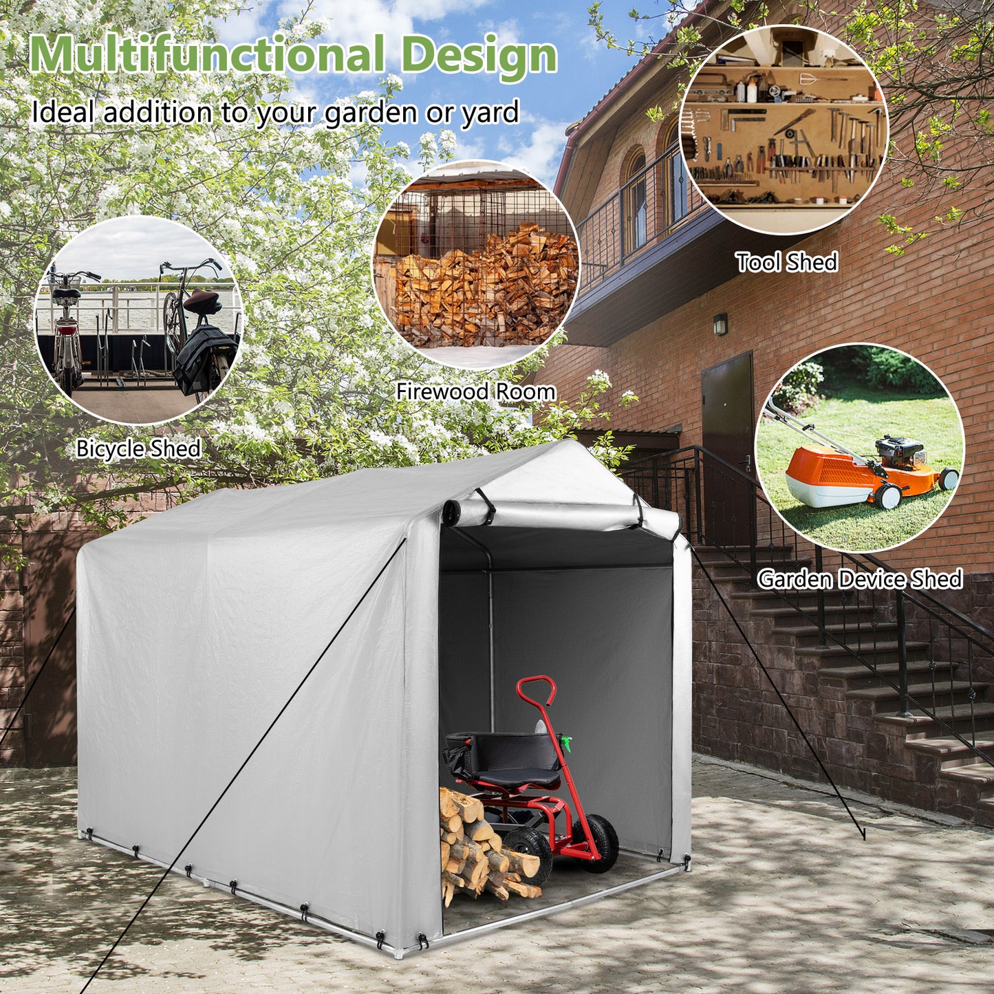 Opslagtent – Opbergschuur – Garagetent – Schuurtent – Carport – Gegalvaniseerd Stalen Frame – Water- en UV-bestendige PE Hoes – 218x160x164 cm – Oprolbare Deur met Dubbele Rits