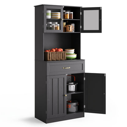 Hoge Kast – Opbergkast – Dressoir – Kast Met Laden – Bergkast Zwart – 180 cm Hoog – Verstelbare Legplanken