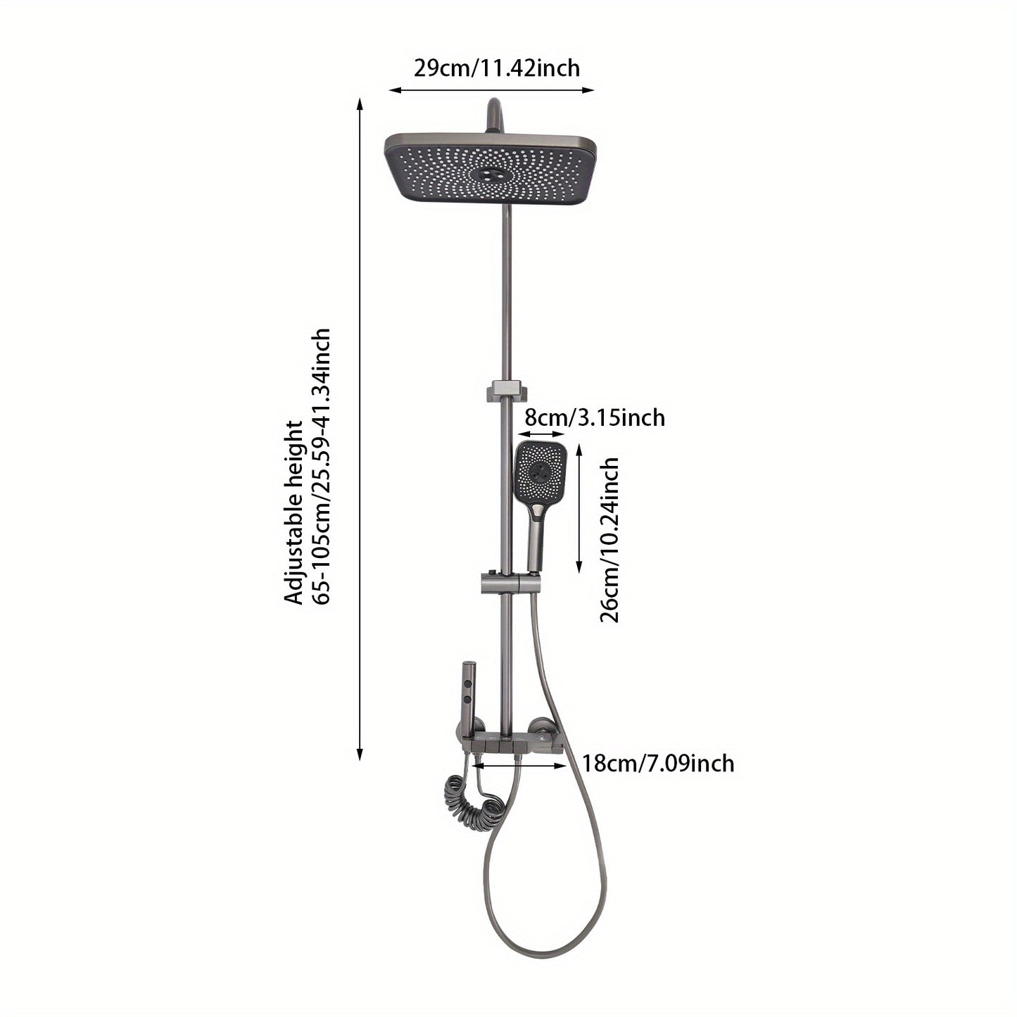 TOOL1SHOOO Modern Wall-Mounted Shower System with 4--1 Spray Functions, Adjustable Temperature Control, & PVD Coated Brass - High-Pressure Rain, Handheld with Pulse/Rain/Mix Modes, Water-Saving Design for Contemporary Bathroo