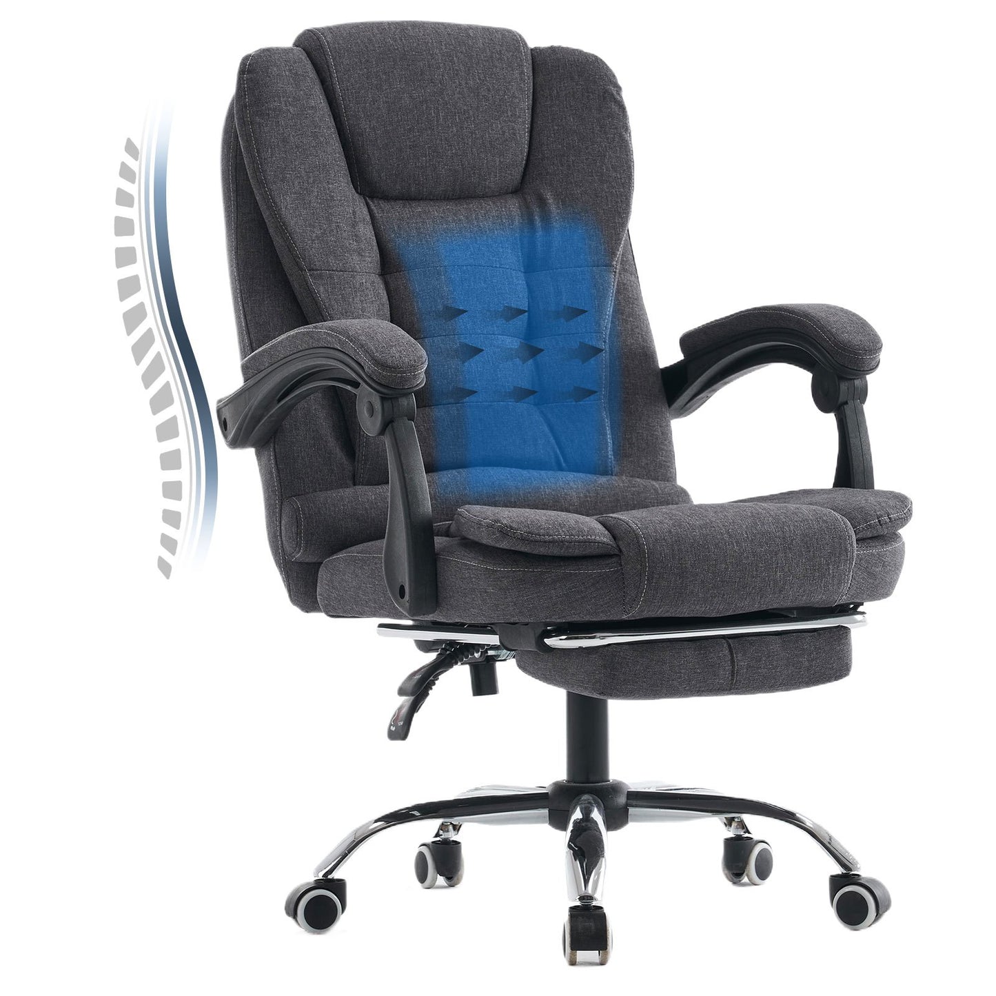 Bureaustoel – Kantoorstoel – Werkstoel – Computestoel – Directiestoel – Verstelbare Zithoogte – Memory Foam Kussens – Donkergrijs