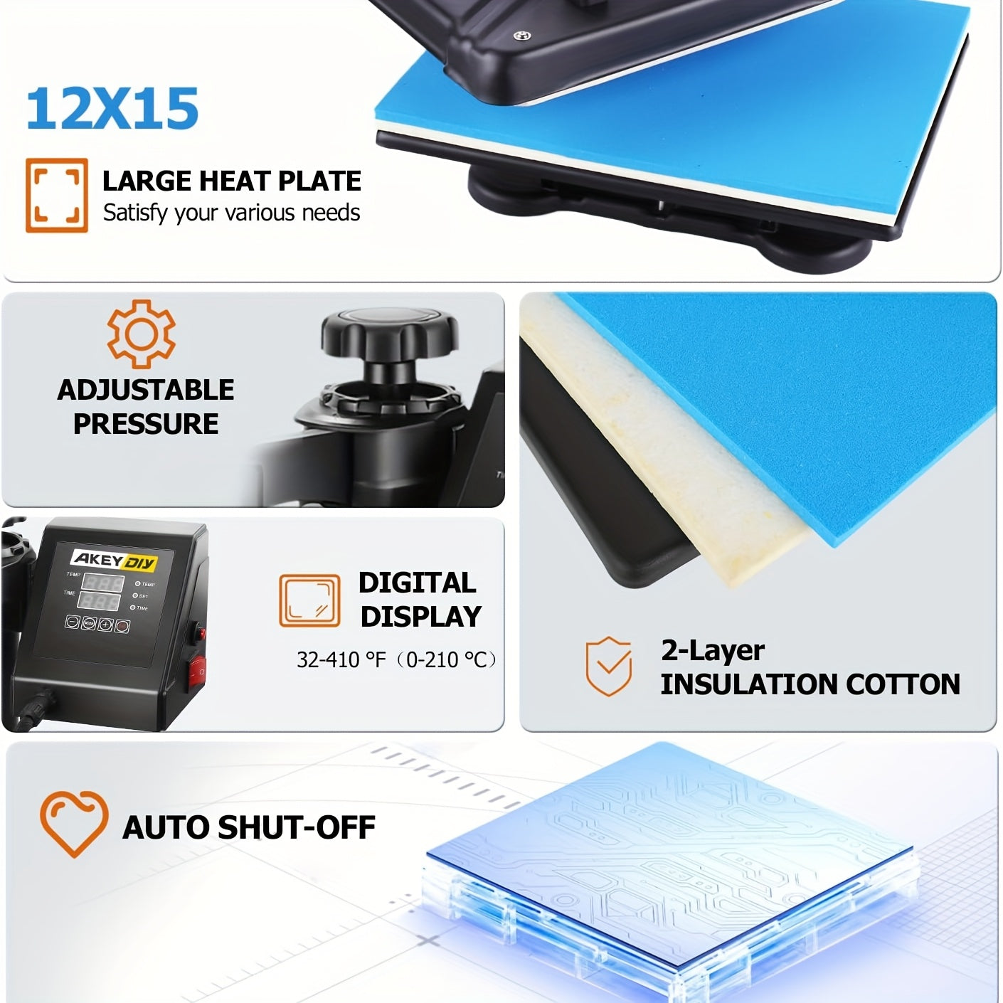 Transferpers – Hittepers – Heat Press Machine – Warmte Pers – Textielpers – 8-in-1 Multifunctioneel – 30,48 x 38,1 cm – 360° Draaibaar Swing-Away