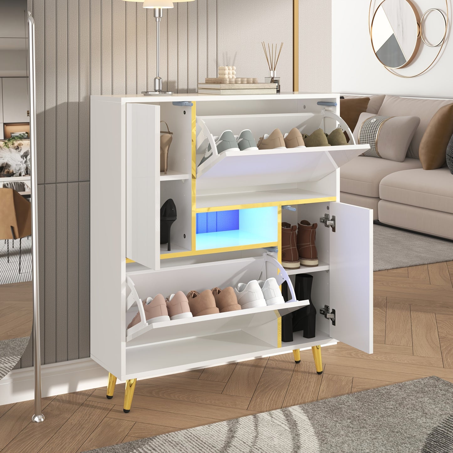 Schoenenkast – Schoenenrek – Schoenenopberger – Schoenenmeubel – Schoenenbankje – Modern Design – Hoogglans Wit – Vrijstaand – 80x25x96 cm – Hoogwaardige Materialen