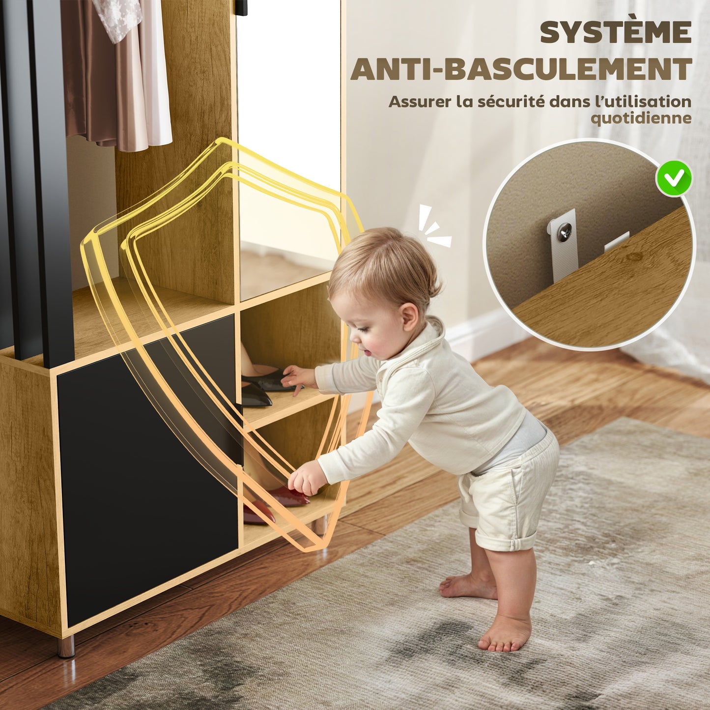 Kledingkast – Garderobekast – Opbergkast – Kleerkast – Kast met Spiegel – Compact 80x30x170 cm – MDF Natuurlijke Houtlook