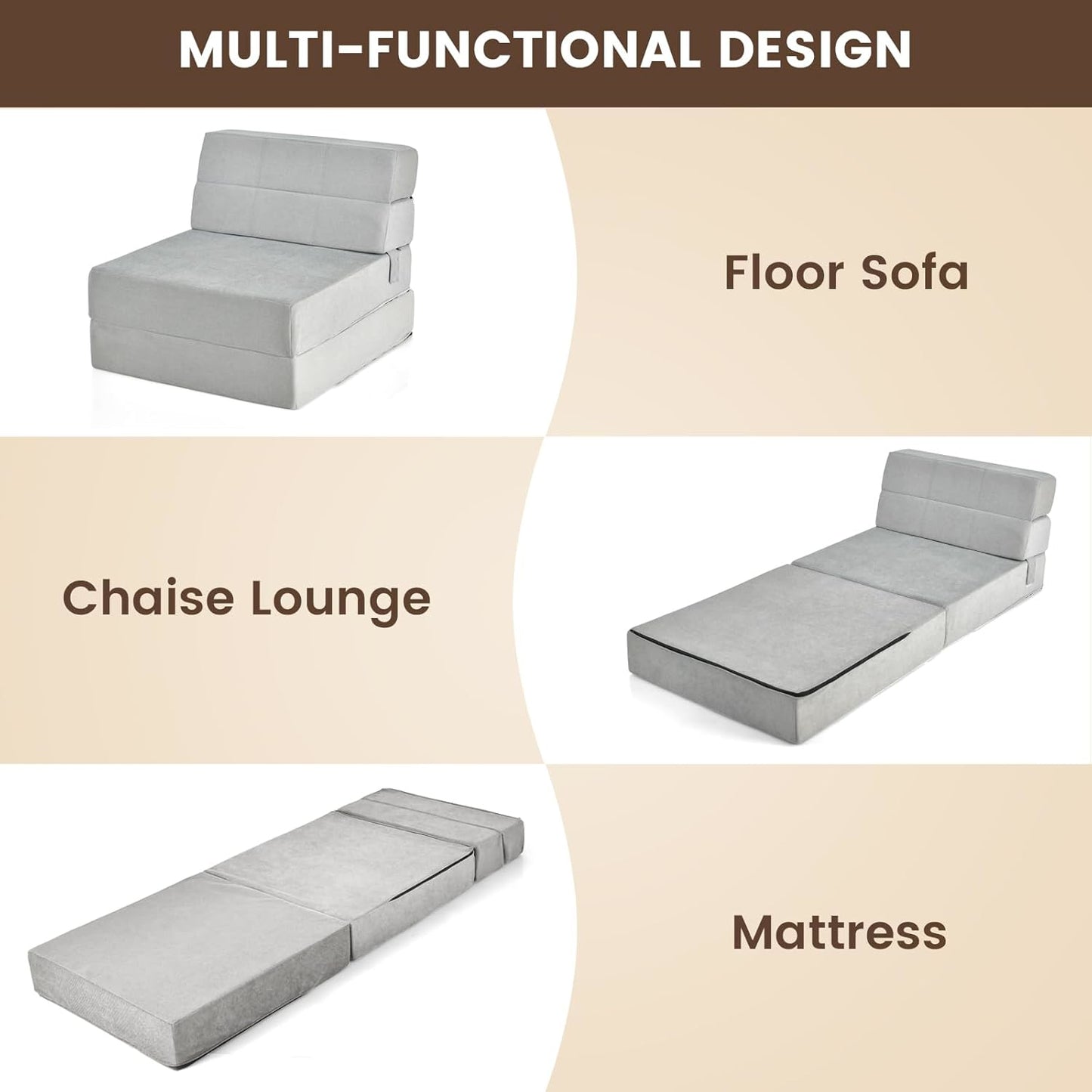 Opvouwbare Logeerbedmatras – Slaapmatras – Zitzak – Sofa Bed – Guestbed – 3-in-1 Design – Zachte Sponsvulling