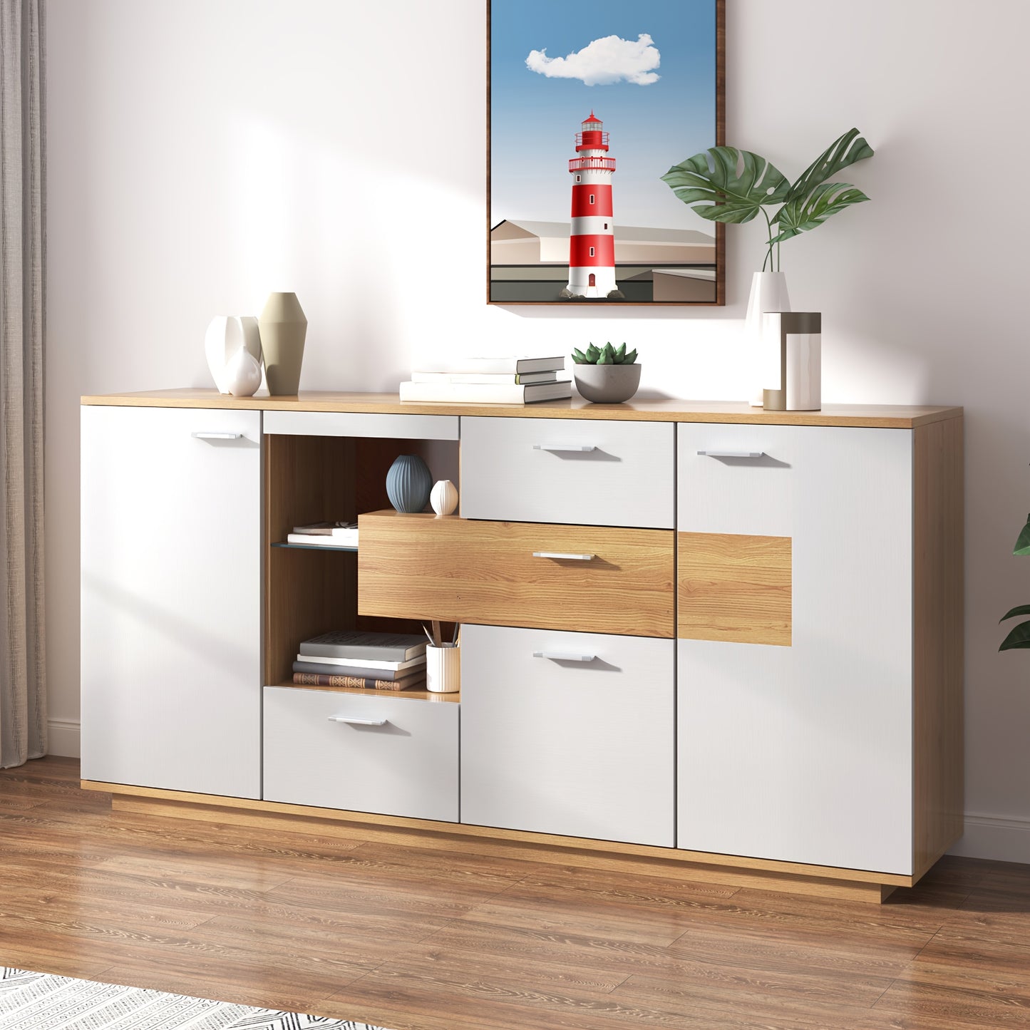 Staande Kast – Opbergkast – Dressoir – Vitrinekast – Meubel – Art Deco Design – Hoogwaardig Rotan – Vrijstaand Zonder Elektriciteit