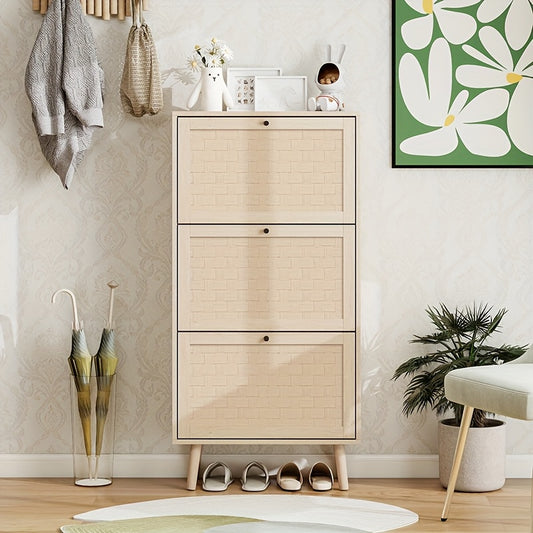 Schoenenkast – Schoenenrek – Schoenenopberger – Schoenenbank – Opbergkast – 3 Lagen – Boho Stijl – Natuurlijk Kleur – 60x24x121 cm – Duurzaam Kunststof – Geen Elektriciteit