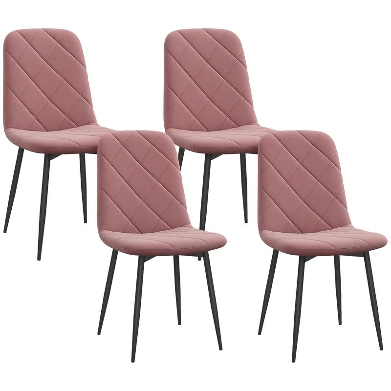 Eetkamerstoel – Keukenstoel – Stoel – Kuipstoel – Set Van 4 – Roze Velvet Bekleding – Gepoedercoat Stalen Frame – Comfortabele Rugleuning 47 cm Zithoogte