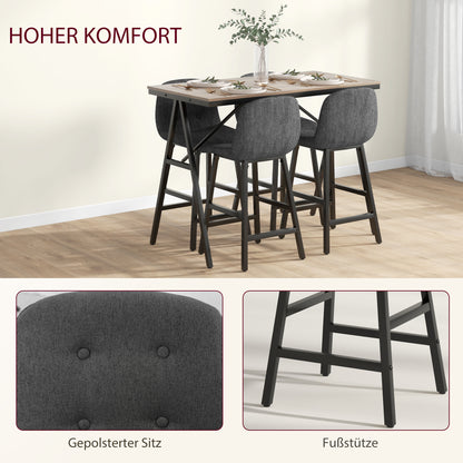 Eetkamer Set – Diningset – Tafel Met Stoelen – Eettafel Set – Stoelen Set – Donkergrijs – Button Tufting – Dikke Linnenlook Bekleding