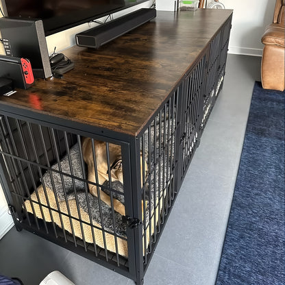 Hondenbench – Hondenkooi – Hondenhuis – Bench – Hondenhok – Houten Bench Met 3 Deuren – Uitneembare Lade – Maat M tot XXL – Zwart of Wit