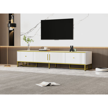 Tv Kast – TV Meubel – Lowboard – TV Dressoir – Media Meubel – Elegant Wit Met Gouden Rand – 180x40x40 cm – Voor Televisies Tot 80 Inch