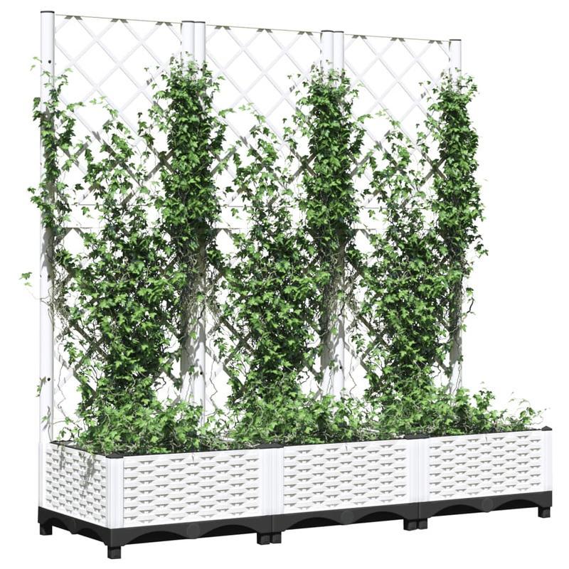 Plantenbak Met Rankgitter – Tuinbak – Klimplantbak – Balkonbak – Buitenbloembak – Wit – Weerbestendig Kunststof – 120x40x121,5 Cm